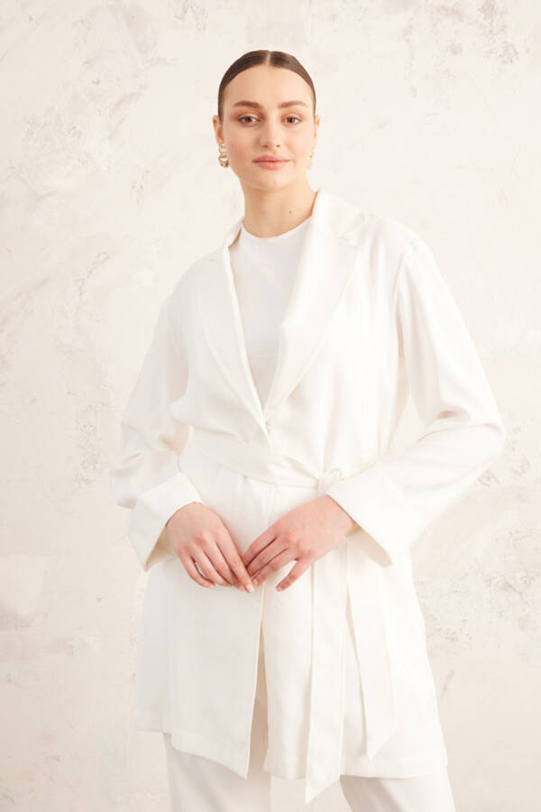 Ekru Viskon Belden Kuşaklı Kap - 4