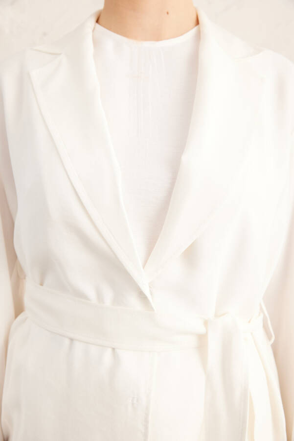 Ekru Viskon Belden Kuşaklı Kap - 5