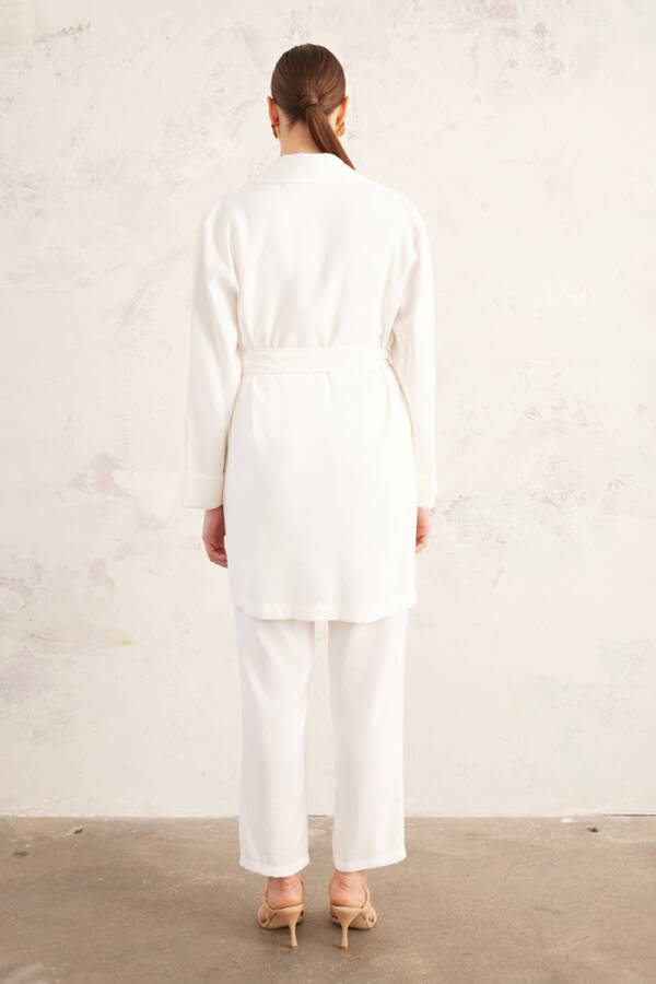 Ekru Viskon Belden Kuşaklı Kap - 6