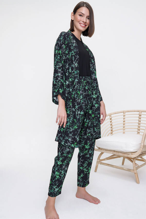 Yeşil Kruvaze Kapama Kimono - 1