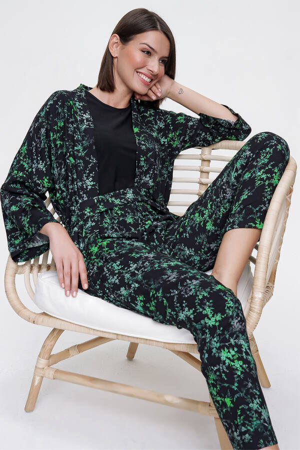 Yeşil Kruvaze Kapama Kimono - 2