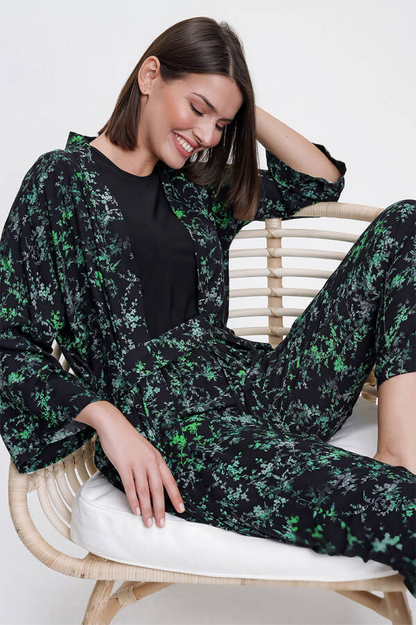 Yeşil Kruvaze Kapama Kimono - 3