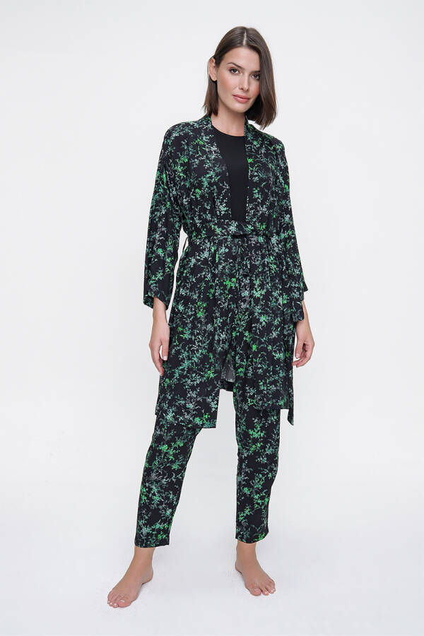 Yeşil Kruvaze Kapama Kimono - 5