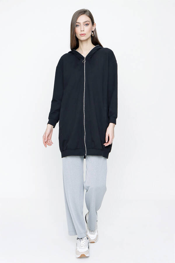 Siyah Önden Fermuarlı Sweat - 1