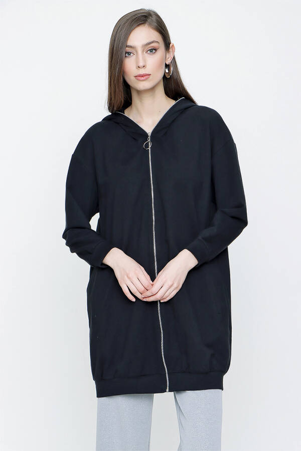 Siyah Önden Fermuarlı Sweat - 2