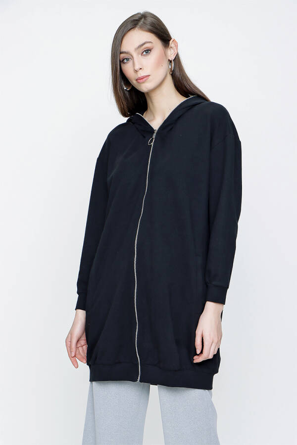 Siyah Önden Fermuarlı Sweat - 4