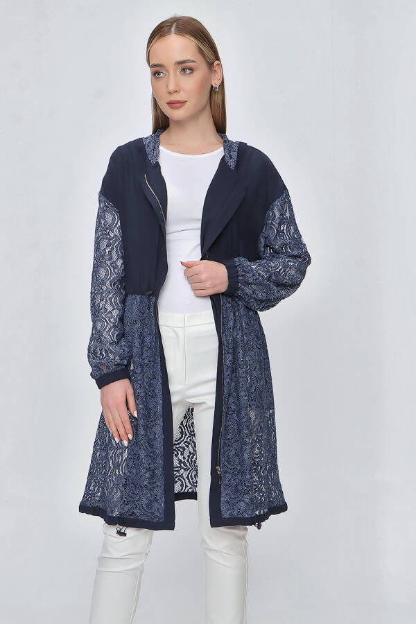 Lacivert Dantel Garnili Kap - 3