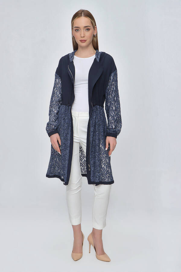 Lacivert Dantel Garnili Kap - 4