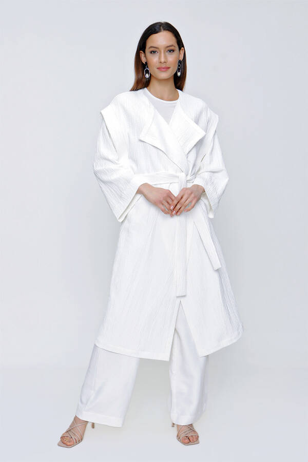 Ekru Ağaç Kabuğu Desen Kap - 3