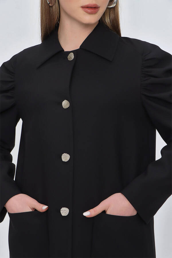 Siyah Omuzları Büzgülü Cep Detaylı Kap - 5