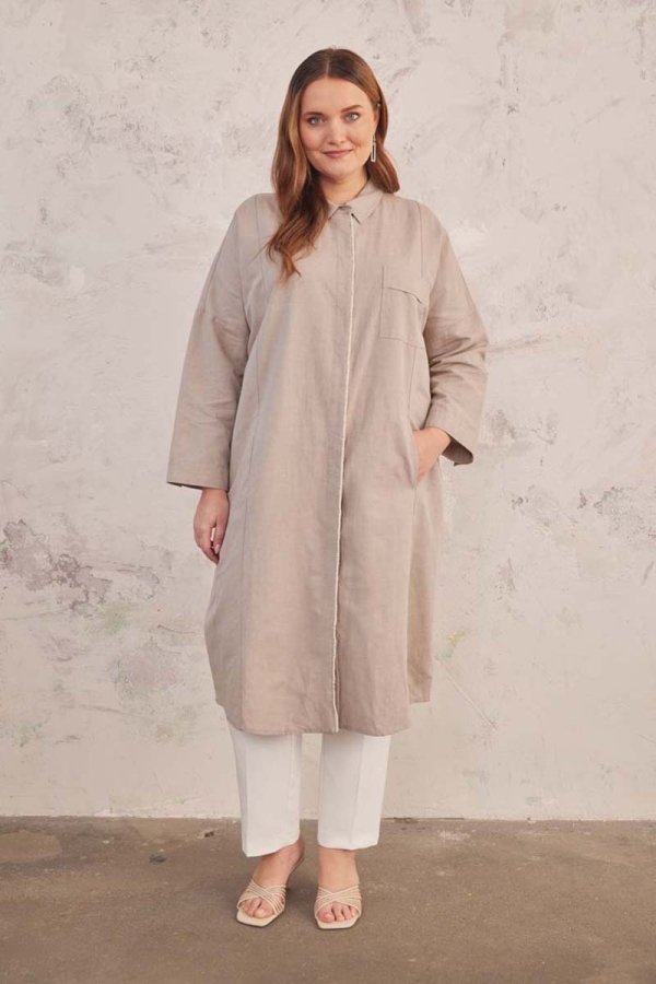 Taş İnci Şeritli Keten Kap - 1