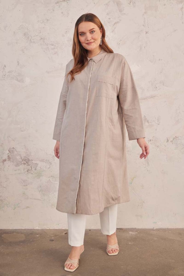 Taş İnci Şeritli Keten Kap - 3