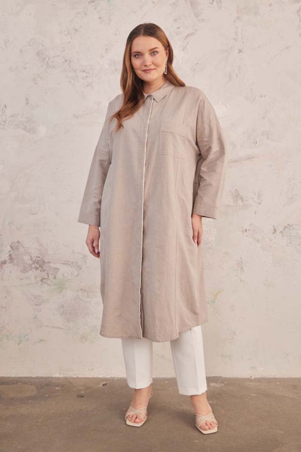 Taş İnci Şeritli Keten Kap - 4