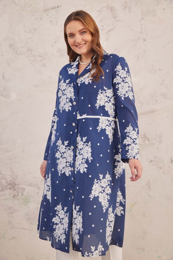 Lacivert Kabartma Desenli Kap - 3