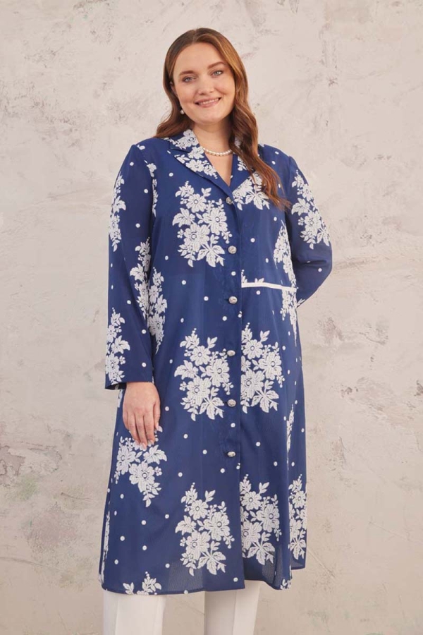 Lacivert Kabartma Desenli Kap - 4