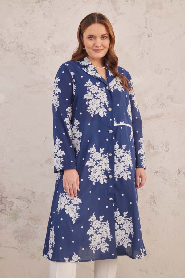 Lacivert Kabartma Desenli Kap - 5