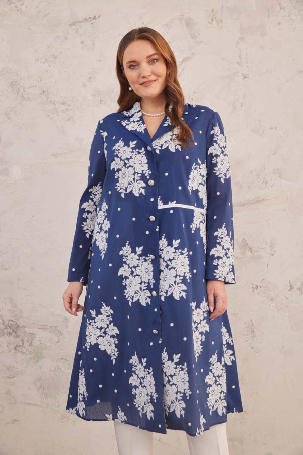 Lacivert Kabartma Desenli Kap - 6