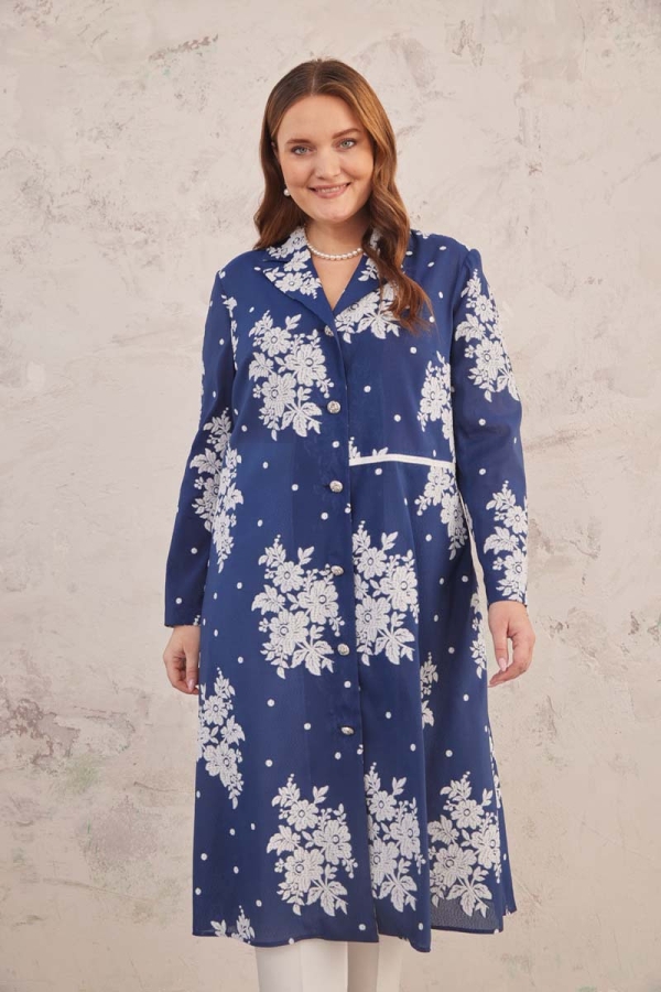 Lacivert Kabartma Desenli Kap - 7