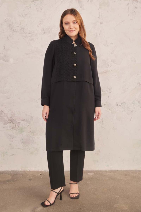 Siyah Güpür Detaylı Kap - 1