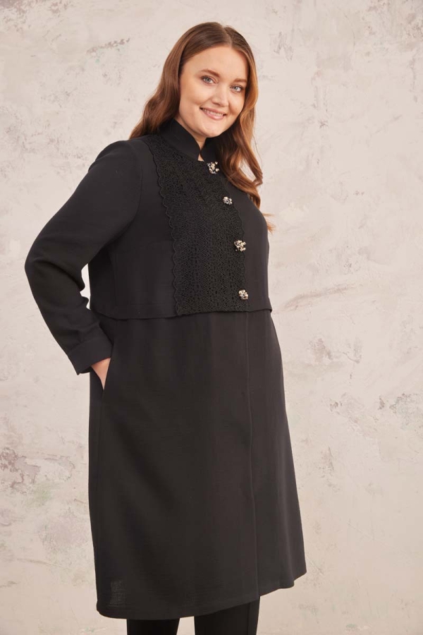 Siyah Güpür Detaylı Kap - 4