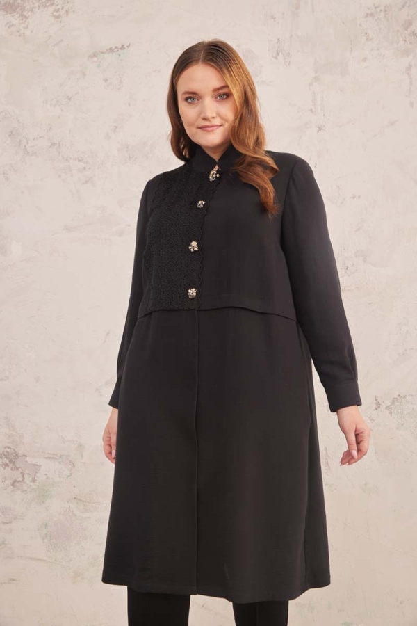 Siyah Güpür Detaylı Kap - 5