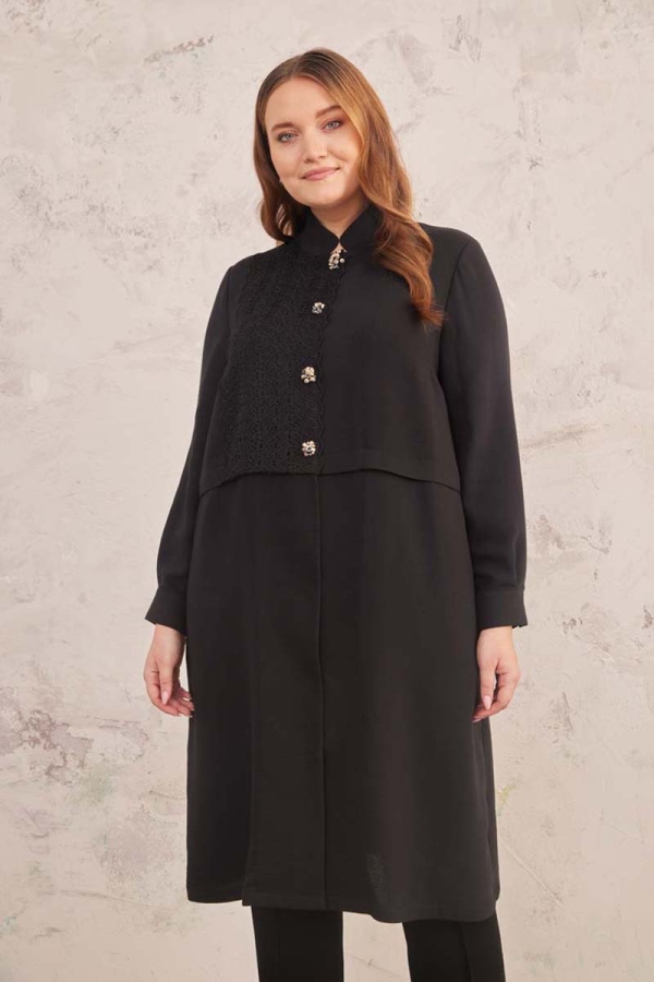 Siyah Güpür Detaylı Kap - 6