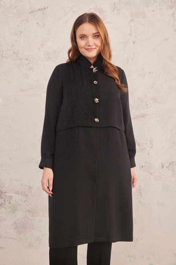 Siyah Güpür Detaylı Kap - 7