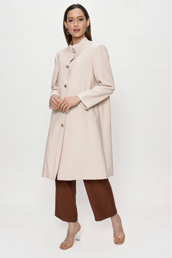 Bej Hakim Yaka Önden Düğmeli Kap - 2