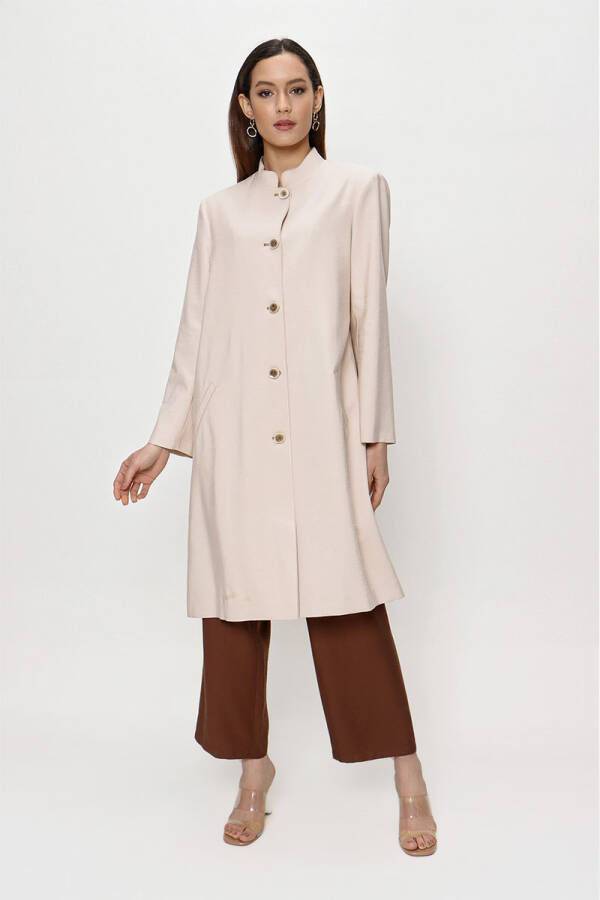 Bej Hakim Yaka Önden Düğmeli Kap - 3