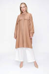 Camel Kontrast Dikiş Detaylı Rahat Kesim Kap - 1