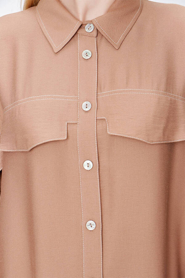 Camel Kontrast Dikiş Detaylı Rahat Kesim Kap - 5