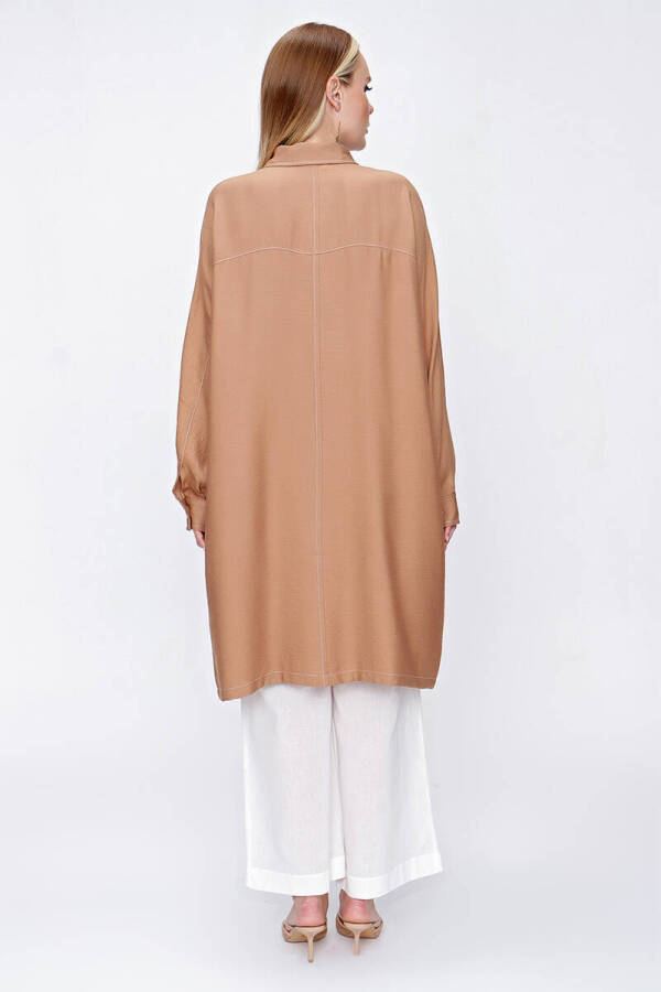 Camel Kontrast Dikiş Detaylı Rahat Kesim Kap - 6