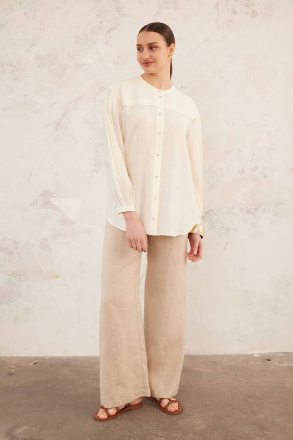 Ekru Hakim Yaka Bluz - 5