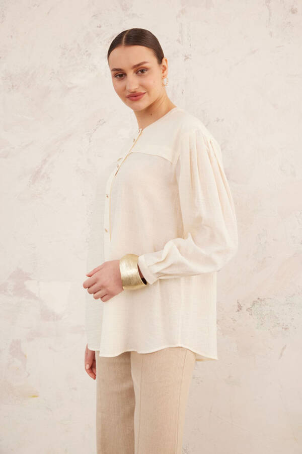 Ekru Hakim Yaka Bluz - 1