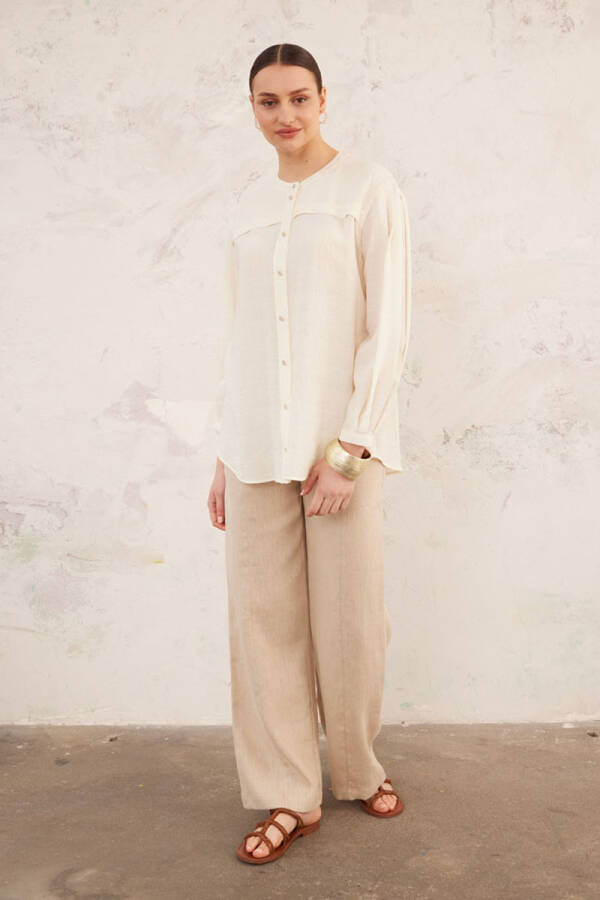 Ekru Hakim Yaka Bluz - 3