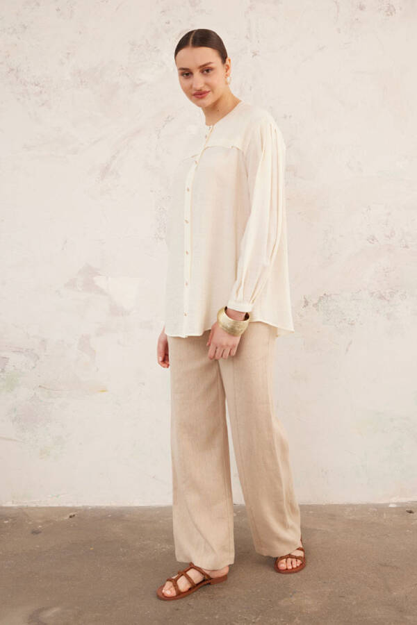 Ekru Hakim Yaka Bluz - 4