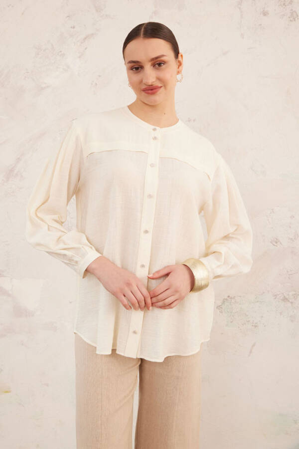 Ekru Hakim Yaka Bluz - 7