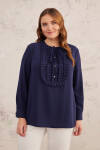 Lacivert Yarım Patlı Fırfırlı Bluz - 1