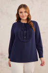 Lacivert Yarım Patlı Fırfırlı Bluz - 2