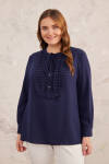 Lacivert Yarım Patlı Fırfırlı Bluz - 3