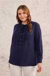Lacivert Yarım Patlı Fırfırlı Bluz - 4