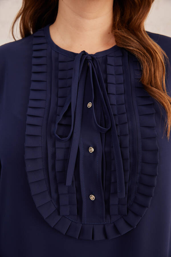 Lacivert Yarım Patlı Fırfırlı Bluz - 5