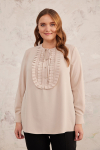 Bej Yarım Patlı Fırfırlı Bluz 