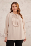 Bej Yarım Patlı Fırfırlı Bluz - 2