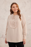 Bej Yarım Patlı Fırfırlı Bluz - 3