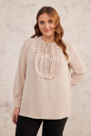Bej Yarım Patlı Fırfırlı Bluz - 4