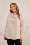 Bej Yarım Patlı Fırfırlı Bluz - 5
