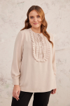 Bej Yarım Patlı Fırfırlı Bluz - 6