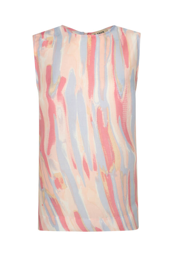 Pembe Desenli Saten Bluz - 1