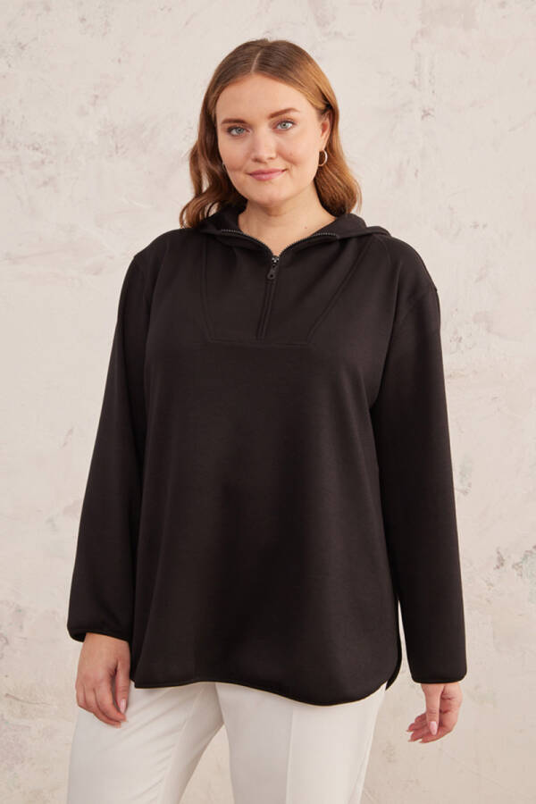 Siyah Kapüşonlu Sweat - 1